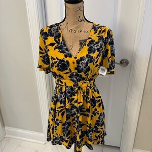 Olivaceous Yellow and Blue Floral Dress